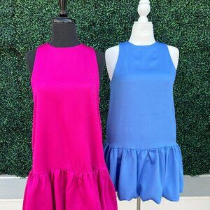 Colorful Satin Bubble Hem Dress (Blue)